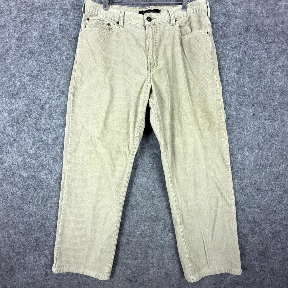 Calvin Klein Corduroy Pants Mens 36 Beige Relaxed Fit Mid Rise Straight Leg